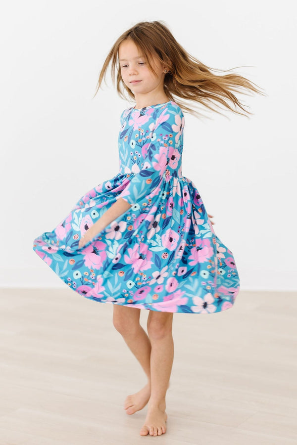 twirling-in-teal-3-4-sleeve-twirl-dress Mila &  Rose - Sophia's Style-Twirling in Teal 3/4 Sleeve Twirl Dress-6-12M--1